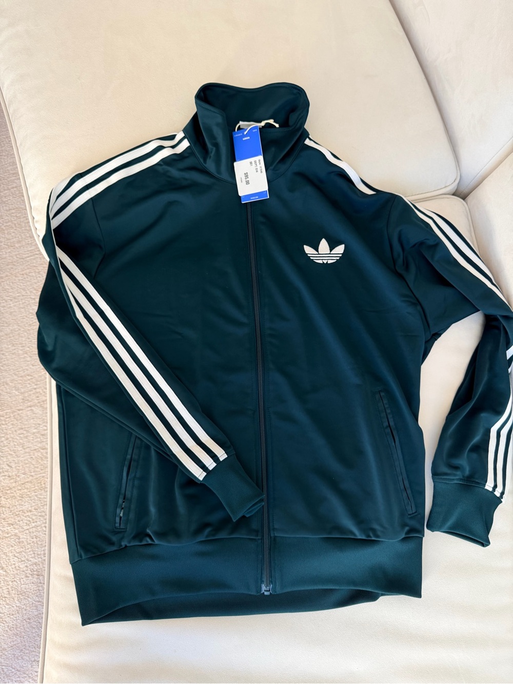Adidas women’s  Dark Green Icon Track Jacket with White Stripes